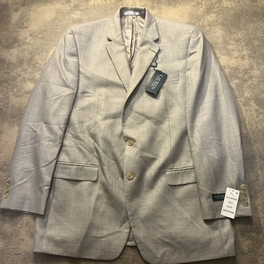 Ralph Lauren LRL‎ Blazer Men's 44 Long Beige LELA Gold Sports Coat Jacket $295